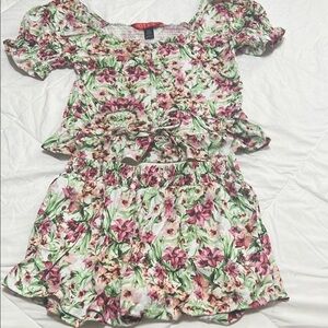 Hot Kiss Pink and Green Ruched Sundress with Puff Sleeves